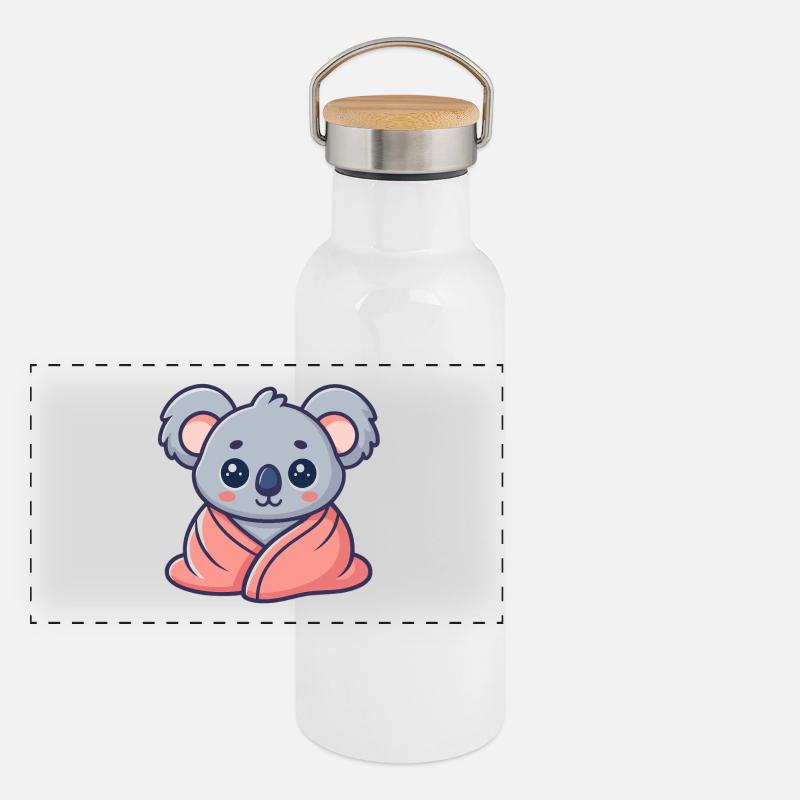 Koala kawaii enveloppé dans drap rose Gourde isotherme avec bouchon en bambou