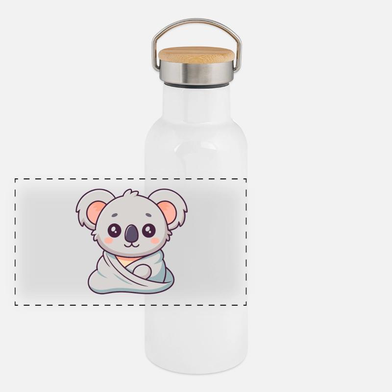 Kuscheliger Koala in Pastellwickel Panorama Thermosflasche mit Bambusdeckel