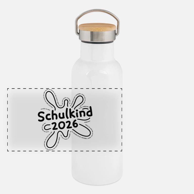 Schulkind 2026 Klecks mit Spruch zur Einschulung Panorama Thermosflasche mit Bambusdeckel