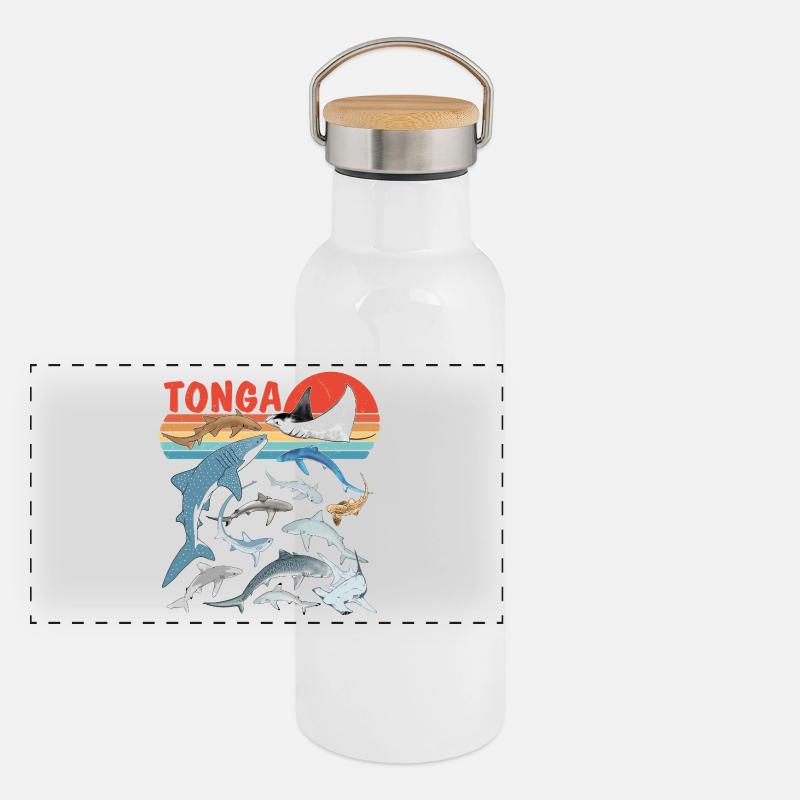 Tonga shark species Tiger shark Bull shark Manta rays Panoramic Thermal Bottle with Bamboo Lid