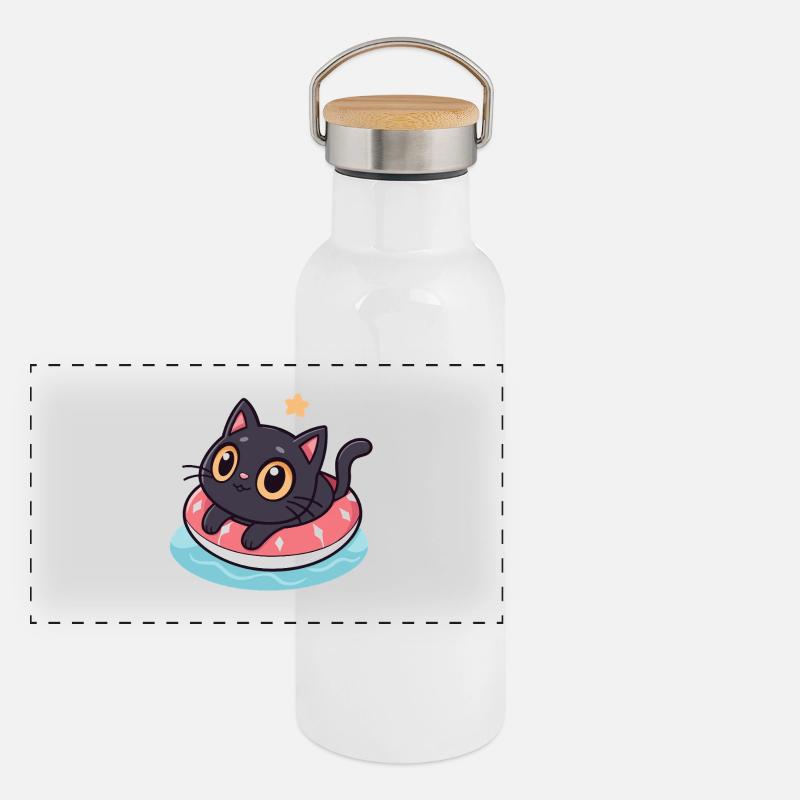 Chat kawaii sur boué rose Gourde isotherme avec bouchon en bambou