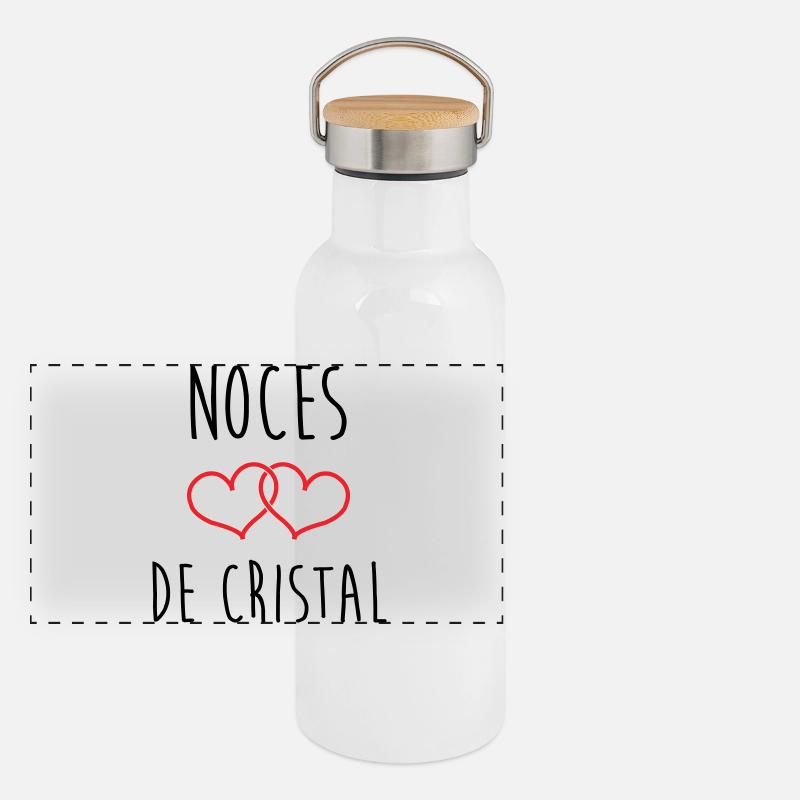 Crystal Wedding 15 Jahre Ehe Panorama Thermosflasche mit Bambusdeckel