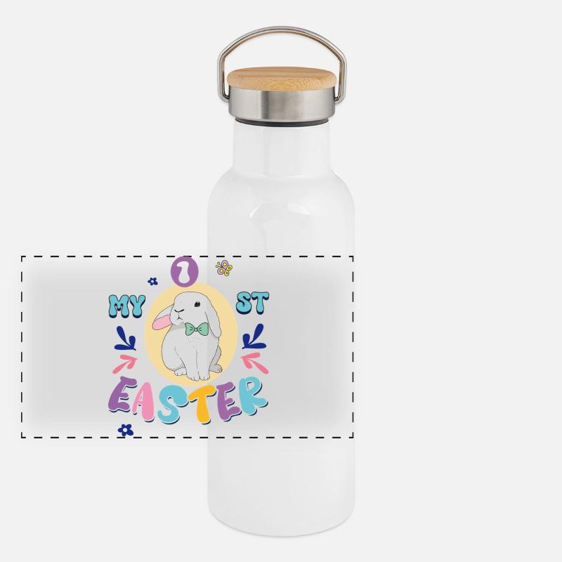 Mon premier Las, un lapin mignon avec un nœud Gourde isotherme avec bouchon en bambou