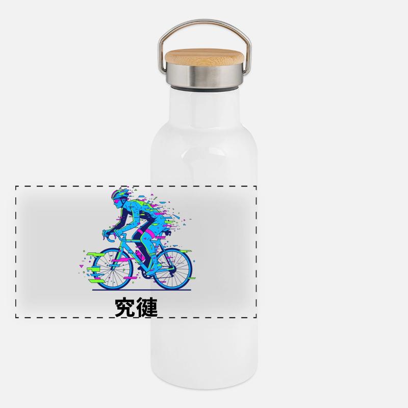 Cycliste Néon Glitch Gourde isotherme avec bouchon en bambou