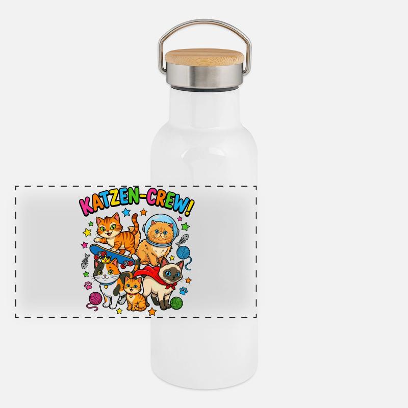KatzenCrew Skate Space Panorama Thermosflasche mit Bambusdeckel