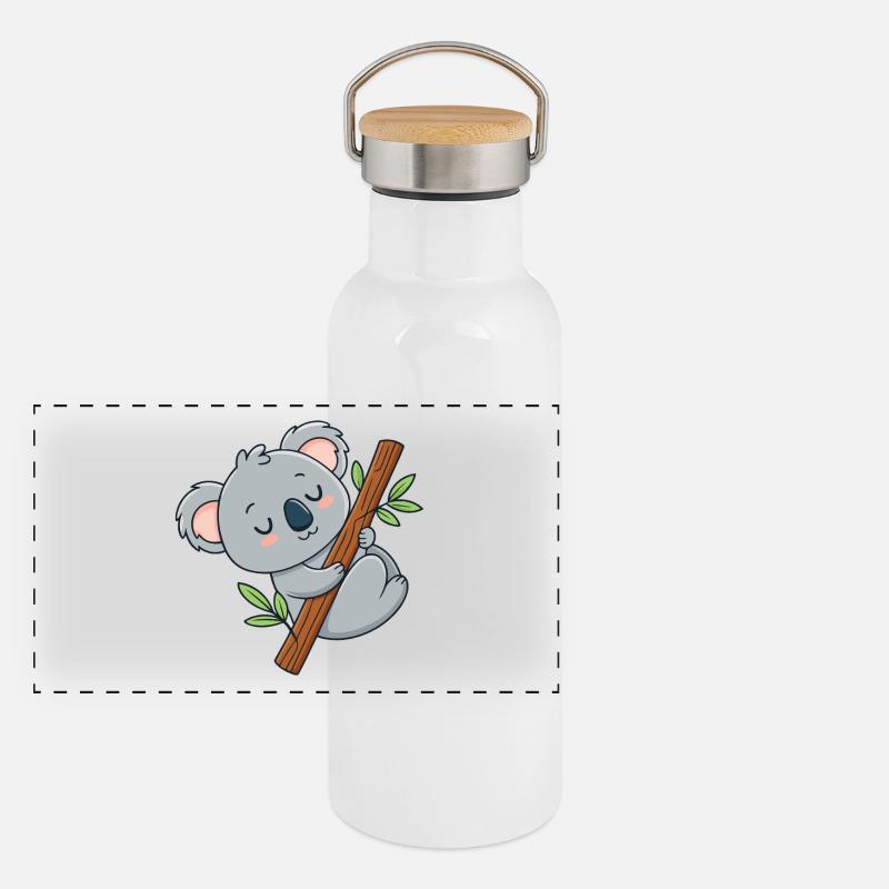 Cuddly koala on branch Panoramic Thermal Bottle with Bamboo Lid