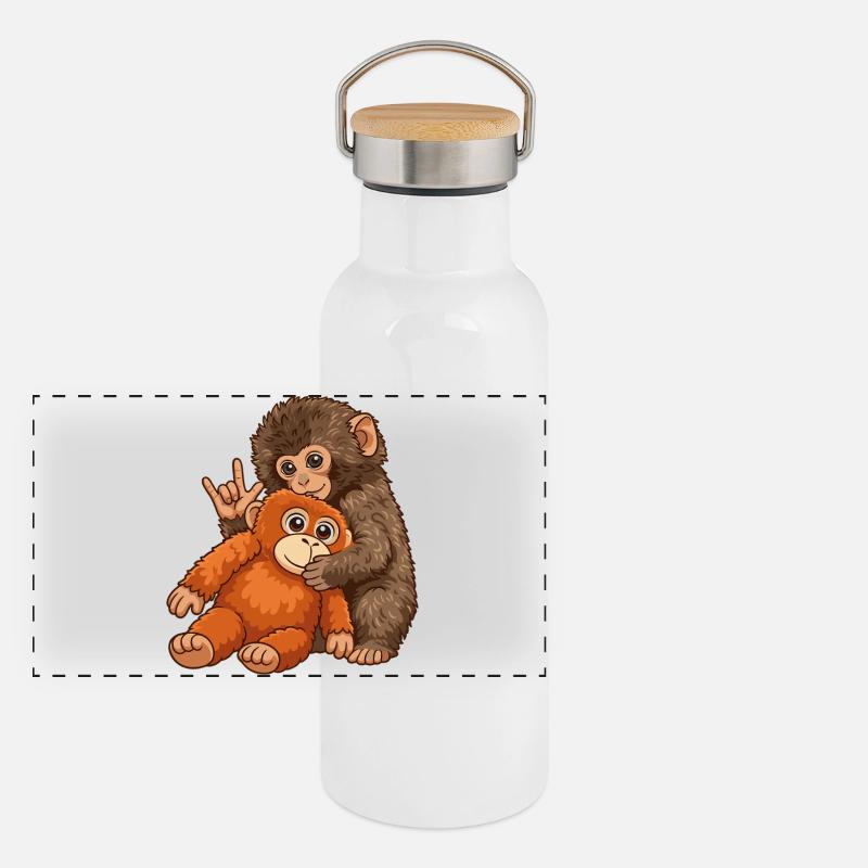 Cadeau mignon Singe Punch Monkey Gourde isotherme avec bouchon en bambou