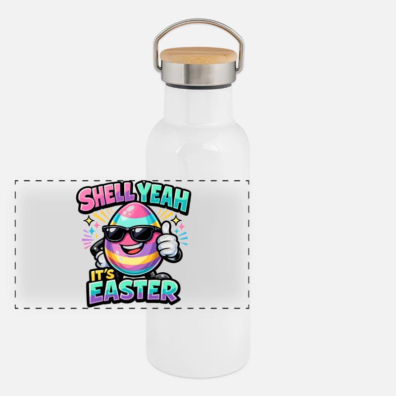 Shell Yeah It's Easter Ostern Spruch Hell yeah Panorama Thermosflasche mit Bambusdeckel