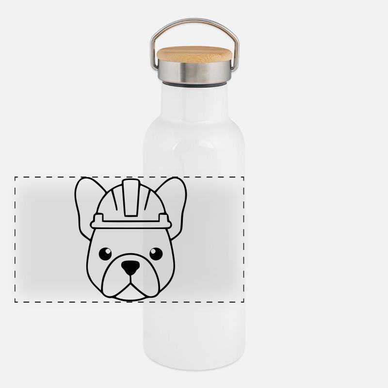 Frenchie Bauarbeiter Helm Outline Panorama Thermosflasche mit Bambusdeckel