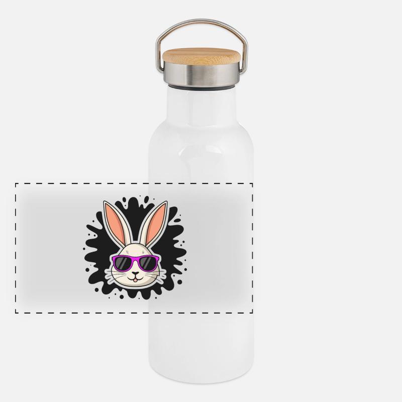 Lapin chic lunettes violettes Gourde isotherme avec bouchon en bambou