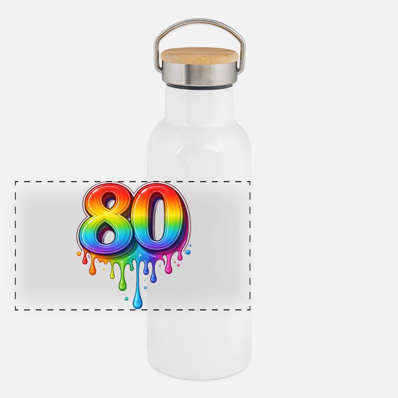 80 Rainbow Retro Number Panoramic Thermal Bottle with Bamboo Lid
