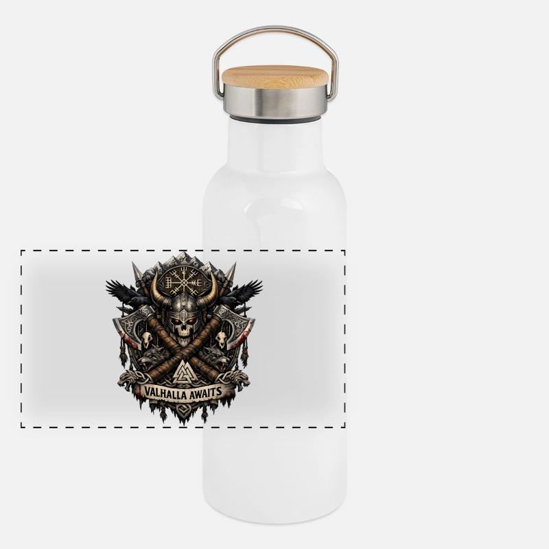 Walhalla wartet auf das Wikingerwappen Panorama Thermosflasche mit Bambusdeckel