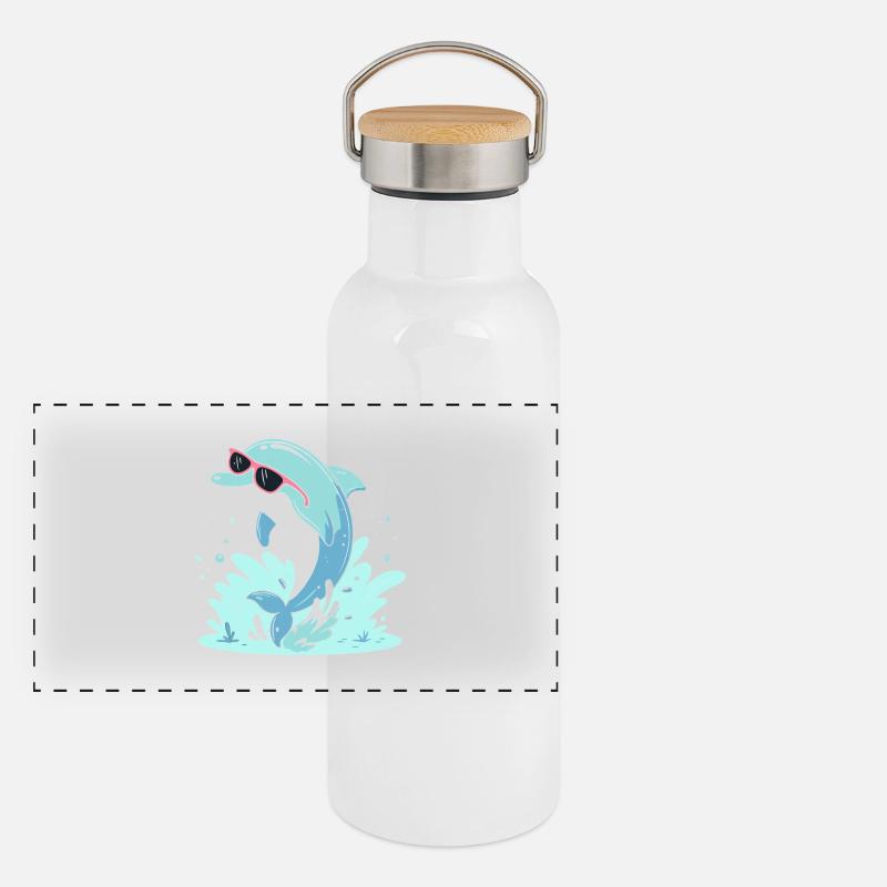 Delfin-Sommer-Pinkbrille Panorama Thermosflasche mit Bambusdeckel