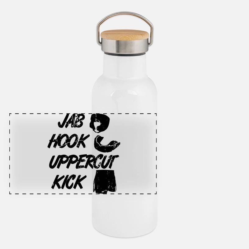 Kickboxer Techniken Panorama Thermosflasche mit Bambusdeckel