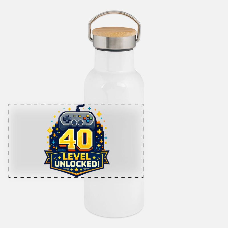 40 Level Freigeschaltet Retro Controller Panorama Thermosflasche mit Bambusdeckel