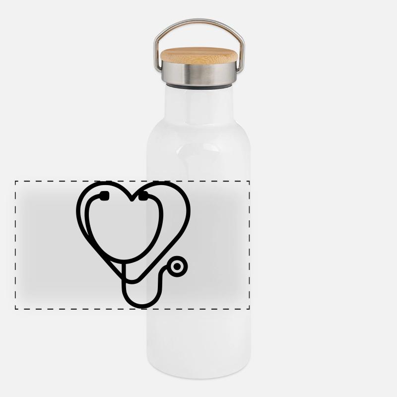 Plan de médecine cardiaque par stéthoscope Gourde isotherme avec bouchon en bambou