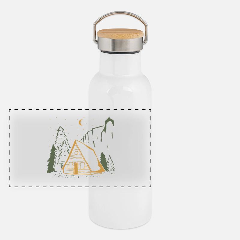 Moonlit Rustic Cabin Night Panoramic Thermal Bottle with Bamboo Lid