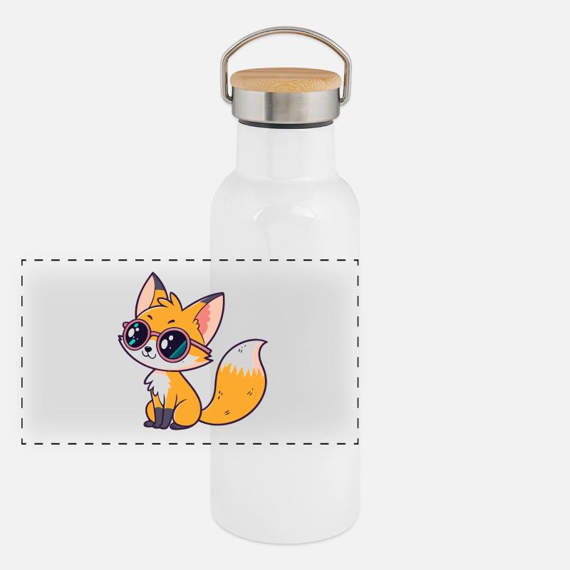 Fox Cub Glam Coole Brille Panorama Thermosflasche mit Bambusdeckel