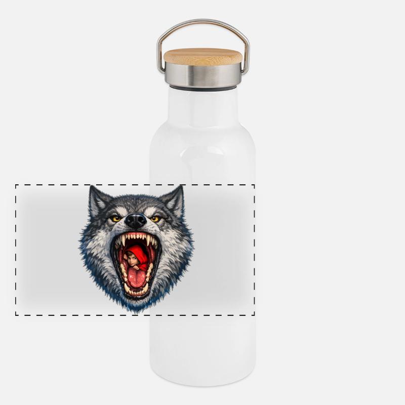 Wolf head with Little Red Riding Hood Panoramic Thermal Bottle with Bamboo Lid