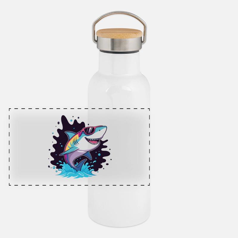 Requin Coloré lunette rose Gourde isotherme avec bouchon en bambou
