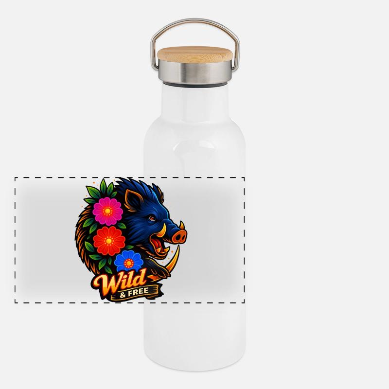 Wildblume: Wild & Free Panorama Thermosflasche mit Bambusdeckel