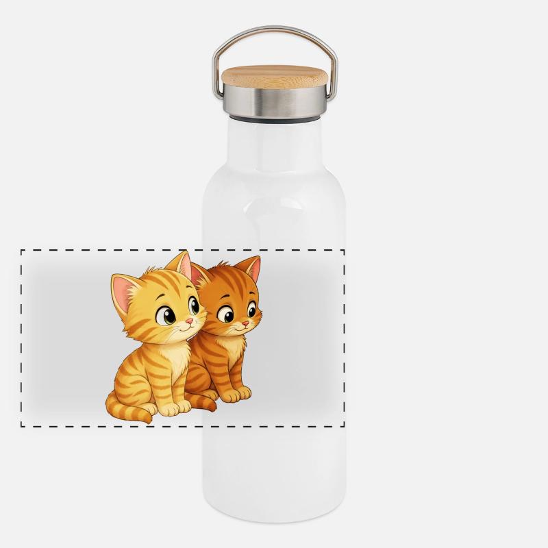 Kätzchen sitzen nebeneiander Panorama Thermosflasche mit Bambusdeckel