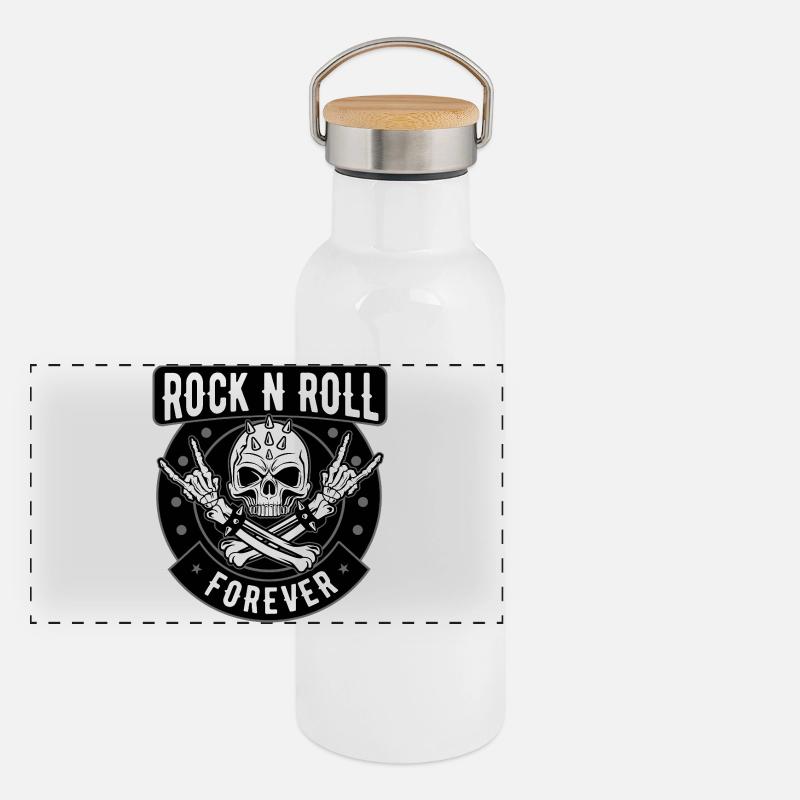 Écusson du Crâne du Rock N Roll - Gourde isotherme avec bouchon en bambou - blanc