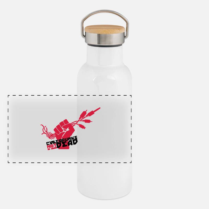 Cyber Punks not dead - Gourde isotherme avec bouchon en bambou - blanc