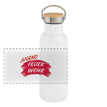 Jugendfeuerwehr Brust - Panorama Thermosflasche mit Bambusdeckel - Weiß - Vorne