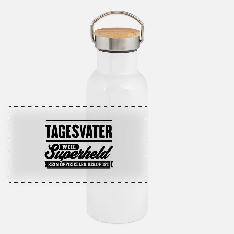 Superheld Tagesvater Panorama Thermosflasche mit Bambusdeckel