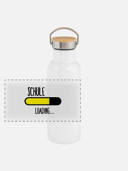 Schule Loading... - Panorama Thermosflasche mit Bambusdeckel - Weiß - Vorne