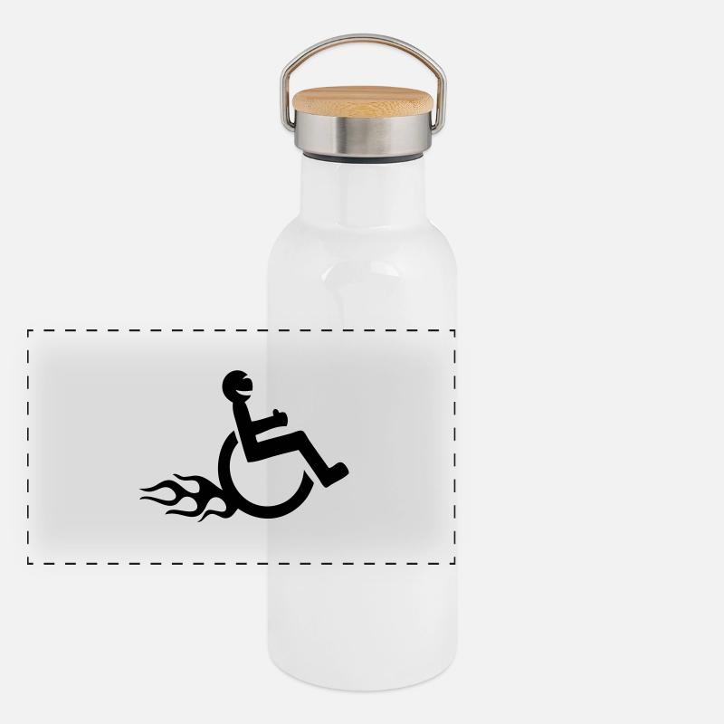 Rollstuhl Spaß im Behindertensport Panorama Thermosflasche mit Bambusdeckel