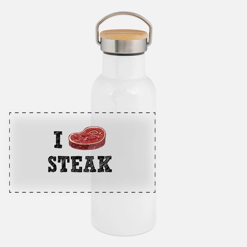 I Love Steak Gourde isotherme avec bouchon en bambou