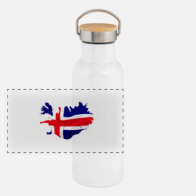 Iceland Flag Map Panorama Thermosflasche mit Bambusdeckel