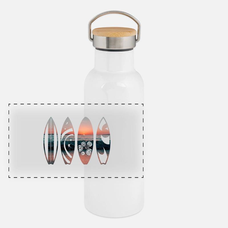 Sunset Surfbretter Panorama Thermosflasche mit Bambusdeckel