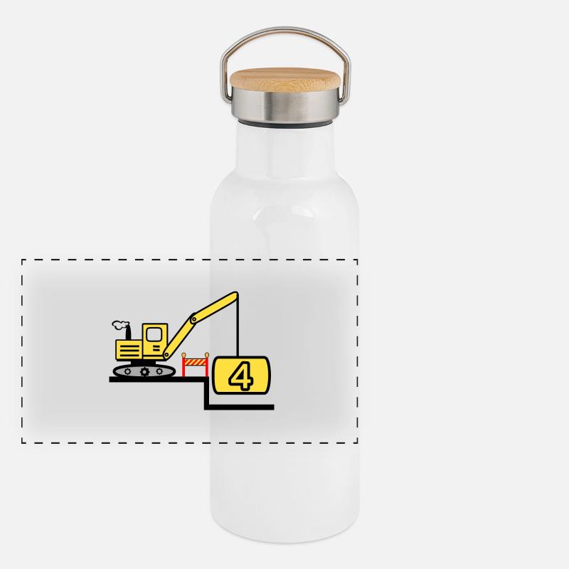 Bagger Panorama Thermosflasche mit Bambusdeckel