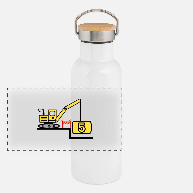 Bagger Panorama Thermosflasche mit Bambusdeckel