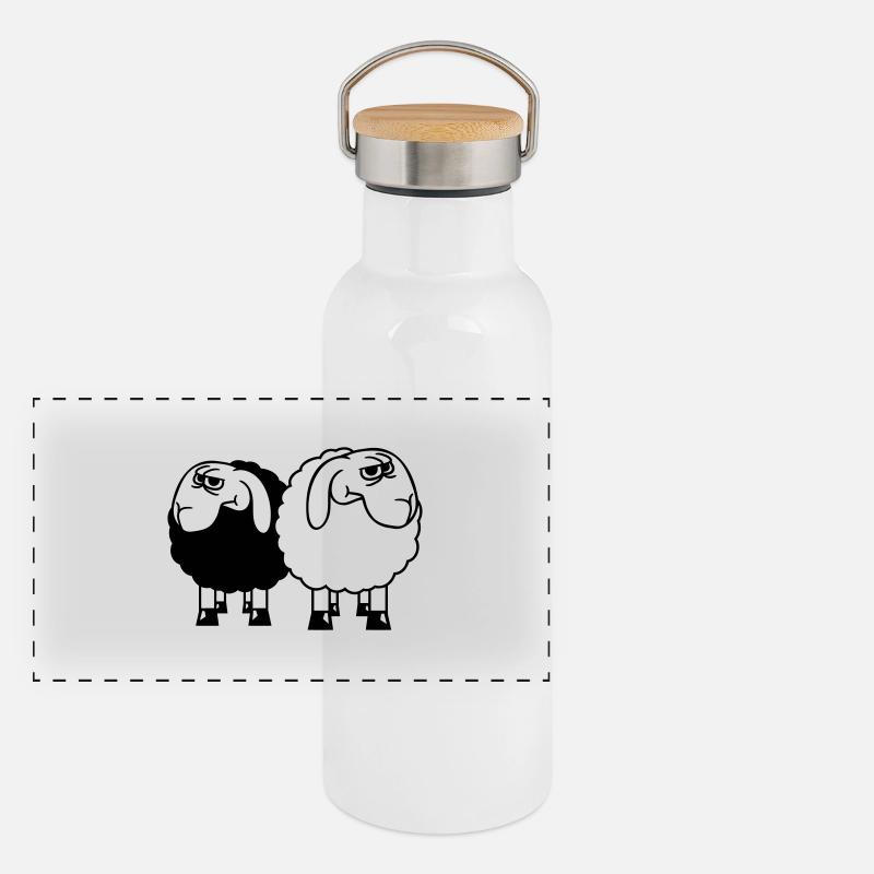 2 Sheep Look Skeptical Offended Friends Team Panoramic Thermal Bottle with Bamboo Lid