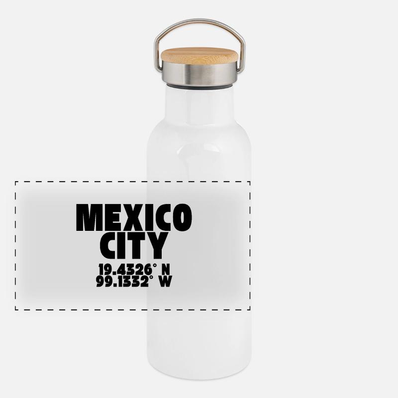 Mexico City - Design with coordinates Panoramic Thermal Bottle with Bamboo Lid