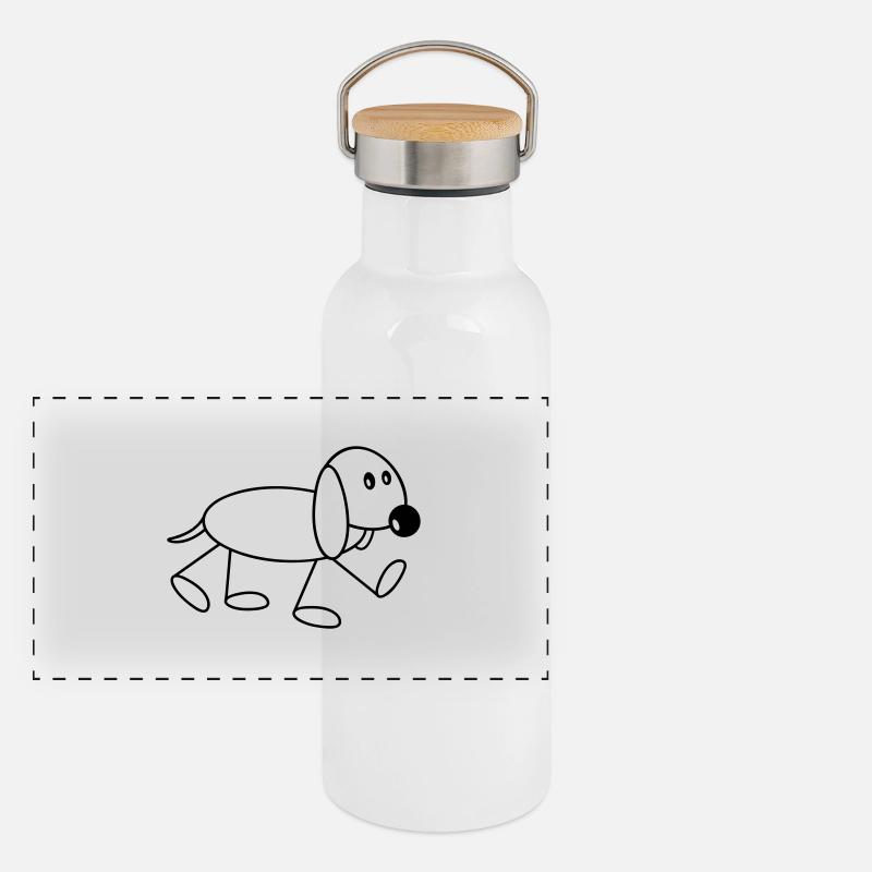 Dog stick figure walks cute walks comic Panoramic Thermal Bottle with Bamboo Lid