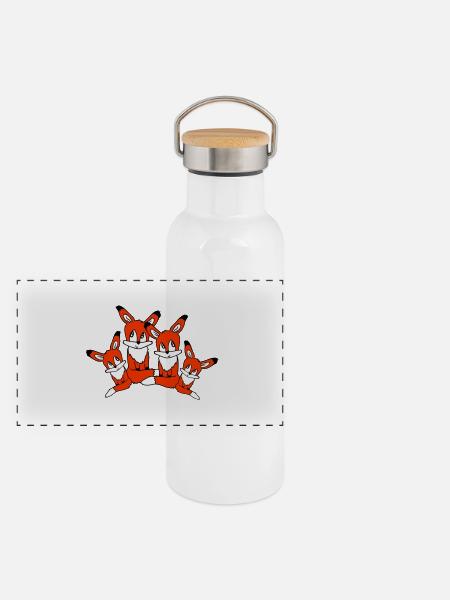 4 Foxes Family Four Parents Children Mom Dad Cute - Panoramic Thermal Bottle with Bamboo Lid - white - Front