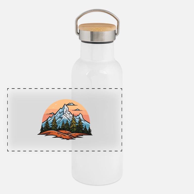 Paysage de montagnes Gourde isotherme avec bouchon en bambou