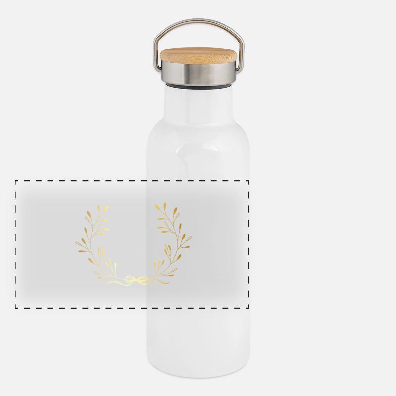 Buchstabe e Goldene Blumenkrone Panorama Thermosflasche mit Bambusdeckel