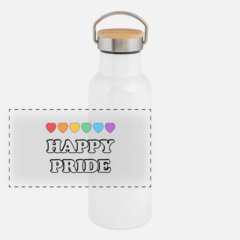 Happy Pride Rainbow hearts Panoramic Thermal Bottle with Bamboo Lid