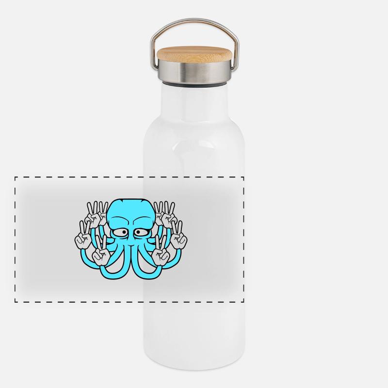 Kraken Peace Hand Sign Victory Symbol Hands Fun Panoramic Thermal Bottle with Bamboo Lid