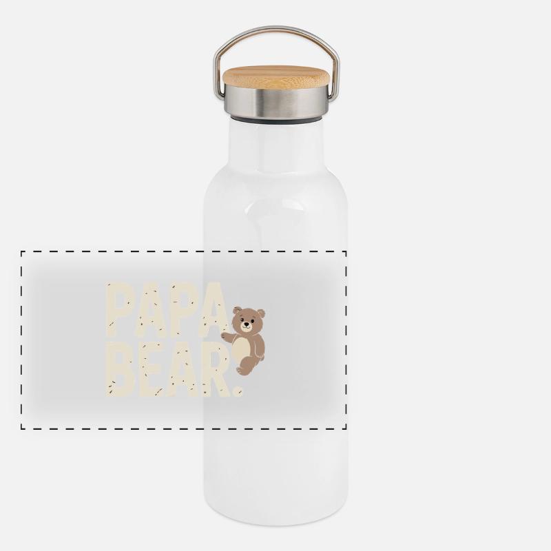 Papa Bear – Un design amusant pour les pères Gourde isotherme avec bouchon en bambou