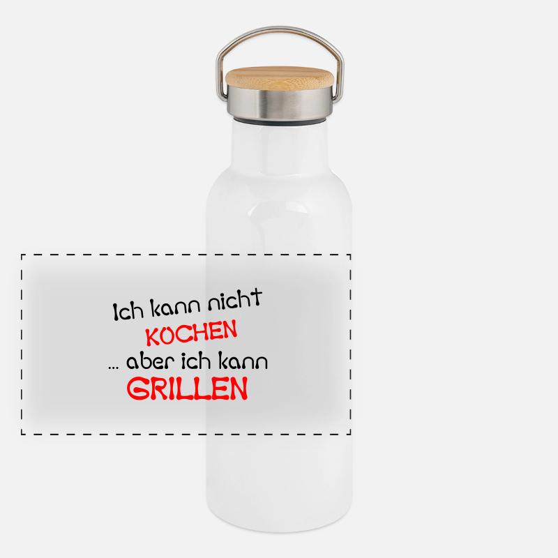 Kann nicht kochen, aber grillen Panorama Thermosflasche mit Bambusdeckel