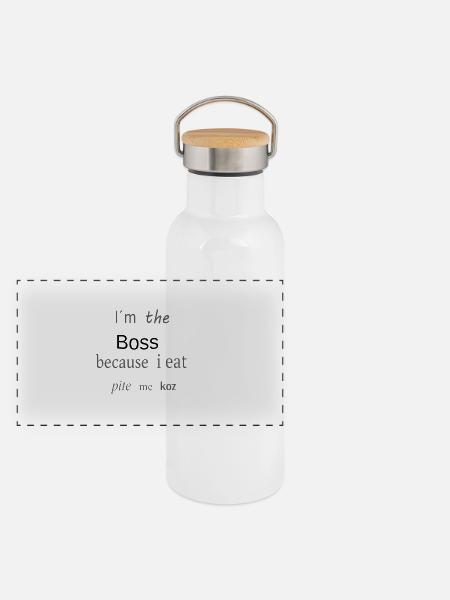 Albanische Collection - Panorama Thermosflasche mit Bambusdeckel - Weiß