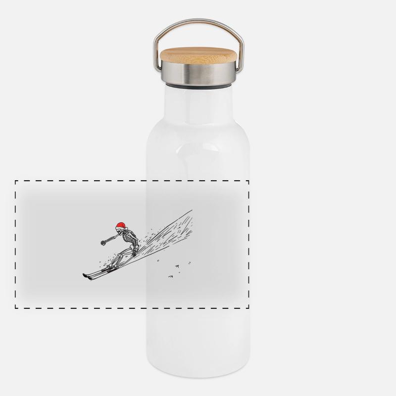 skiing santa skeleton Panorama Thermosflasche mit Bambusdeckel