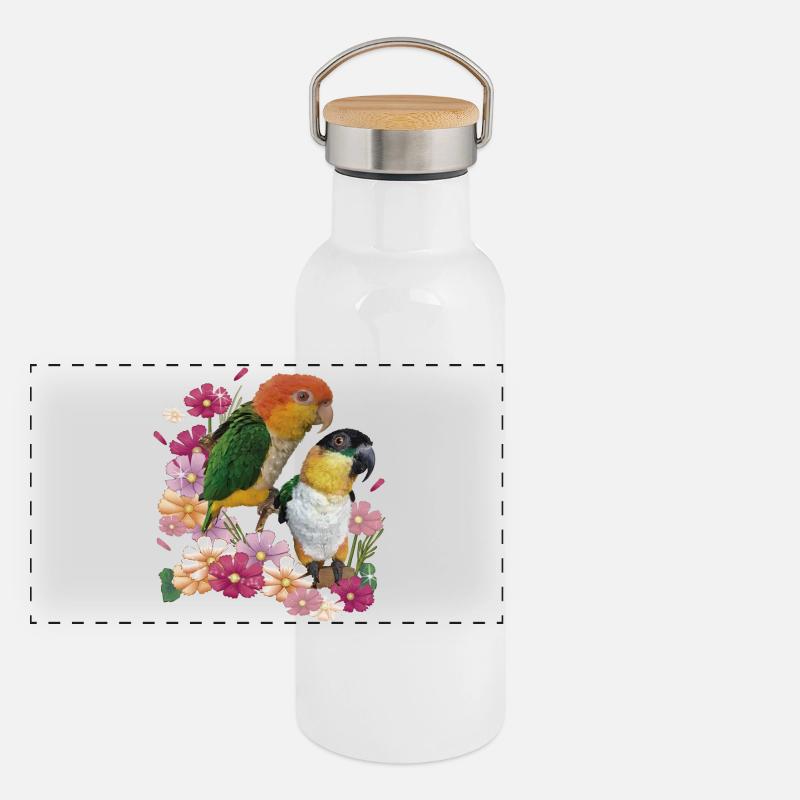 Der orangeköpfige Caique Panorama Thermosflasche mit Bambusdeckel